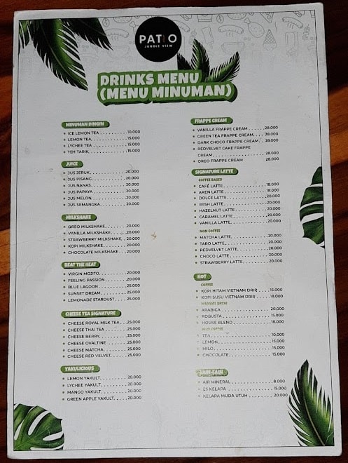 Daftar Minuman Patio Jungle View